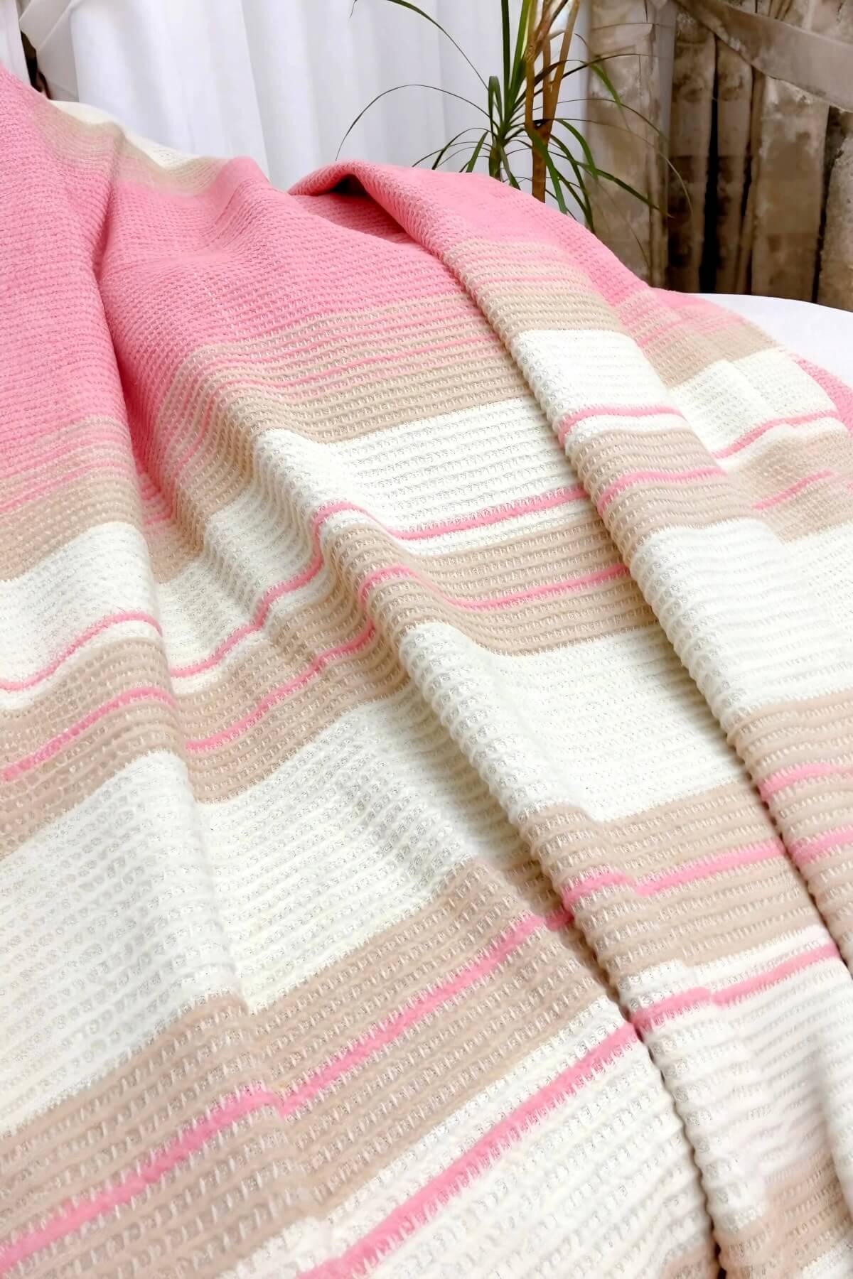 Çoban Dikişli Pamuklu Battaniye(Pembe) - Görsel 3