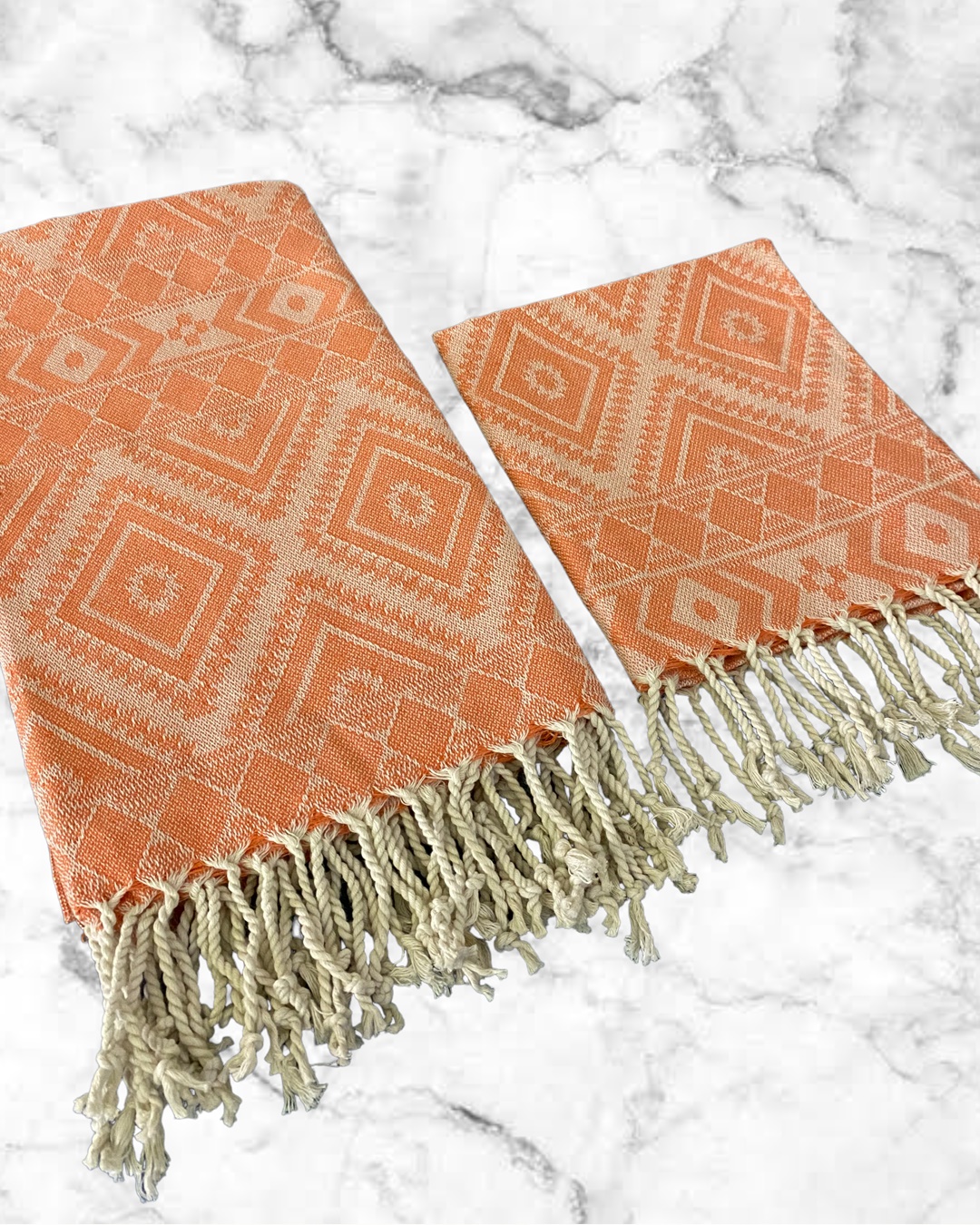 Peştemal-Peşkir 2'li Takım(Turuncu) Kilim Serisi Pamuk - Görsel 4