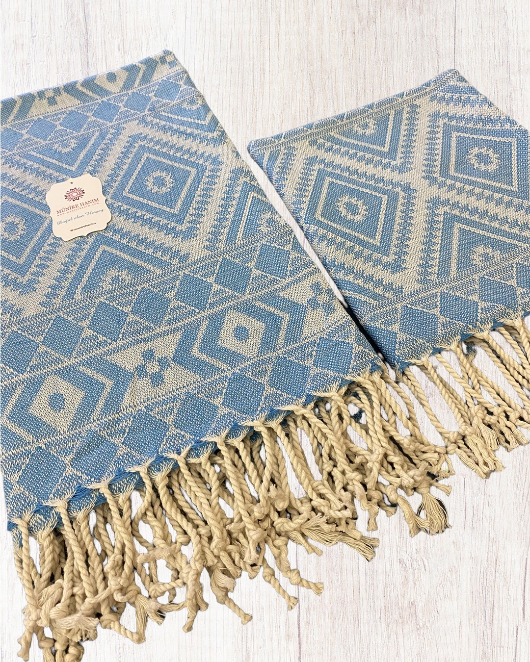 Peştemal-Peşkir 2'li Takım(Turkuaz) Kilim Serisi Pamuk - Görsel 3