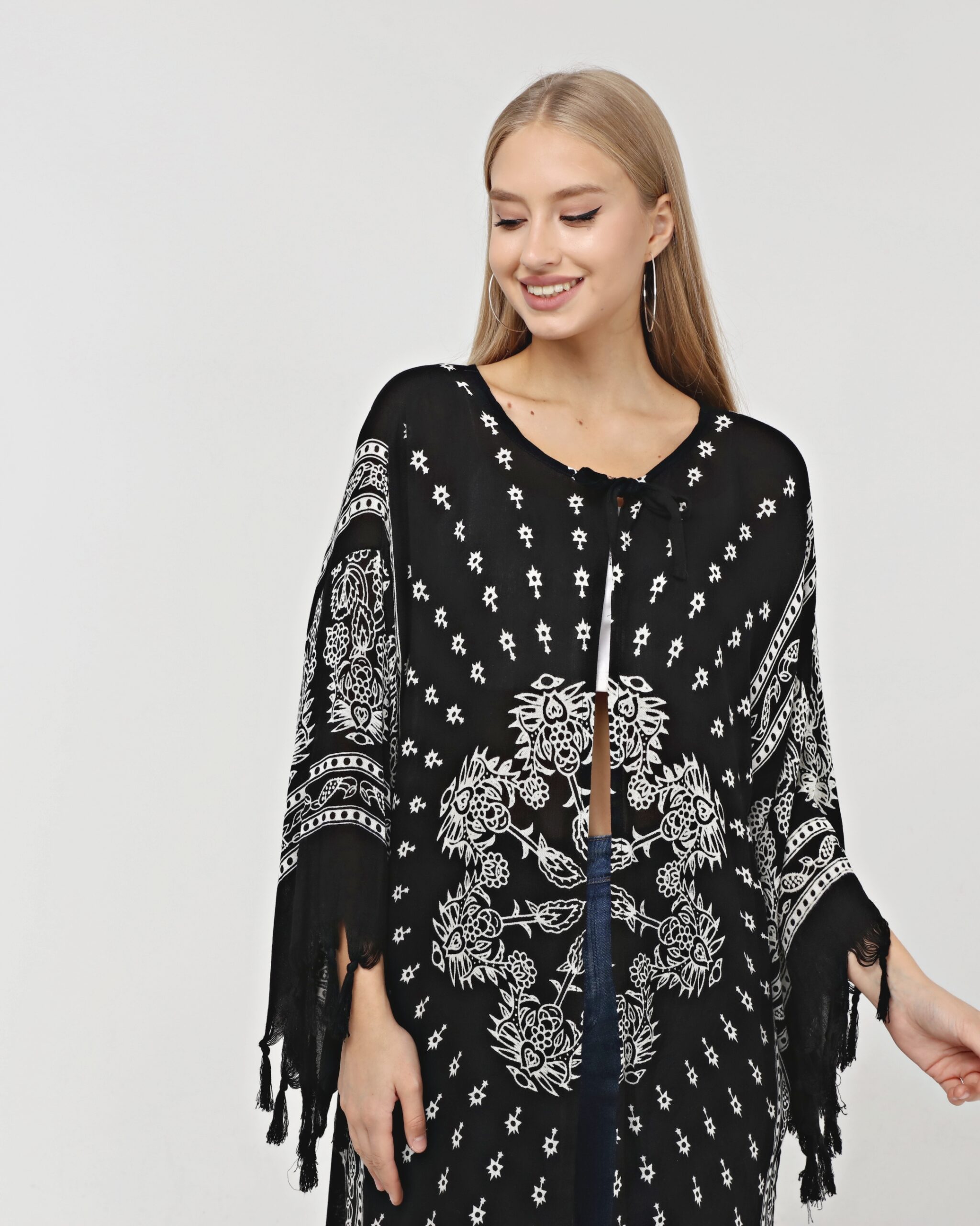 Kimono/Kaftan(Desen-55) Taş Baskı Pamuk - Görsel 2