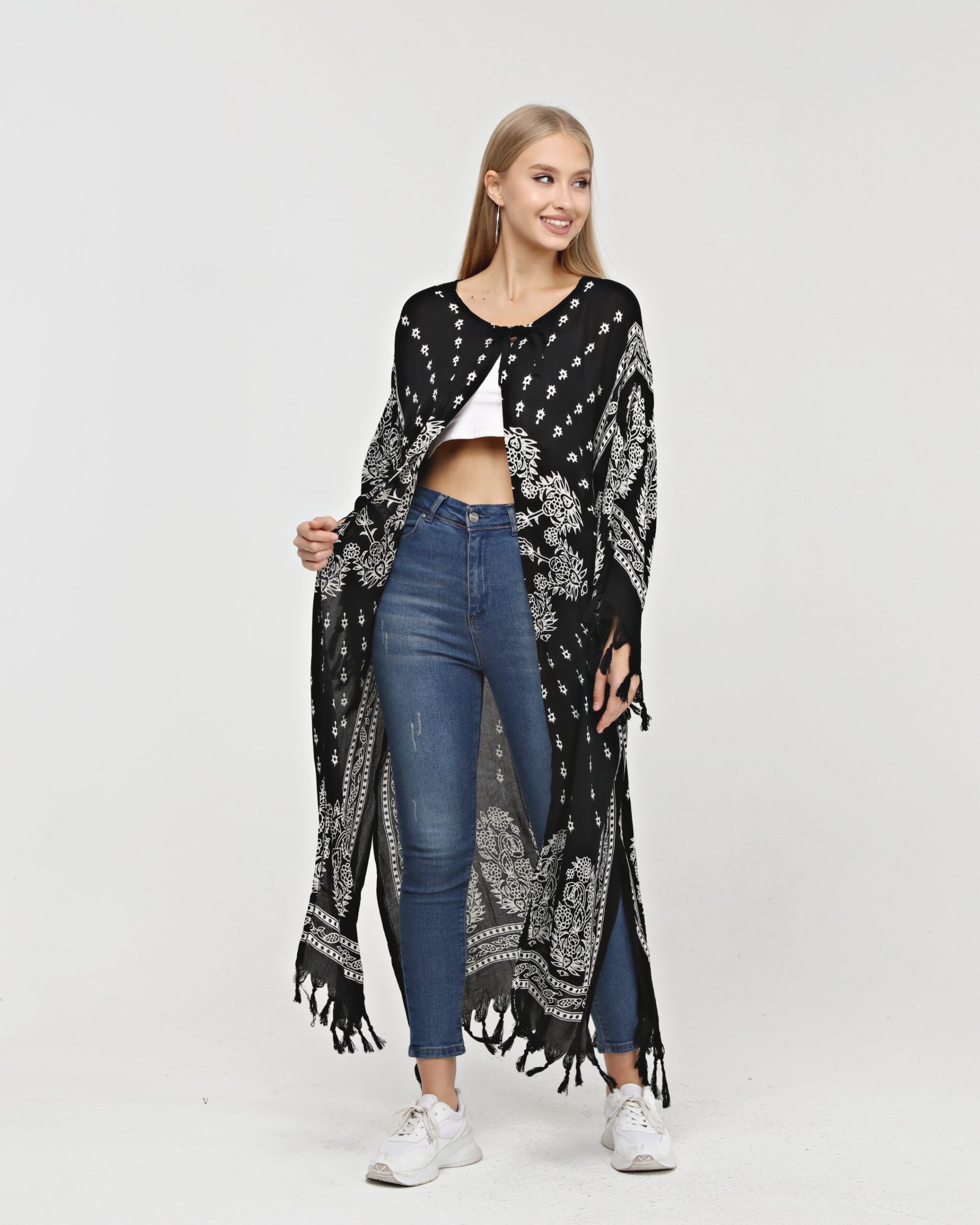 Kimono/Kaftan(Desen-55) Taş Baskı Pamuk - Görsel 4