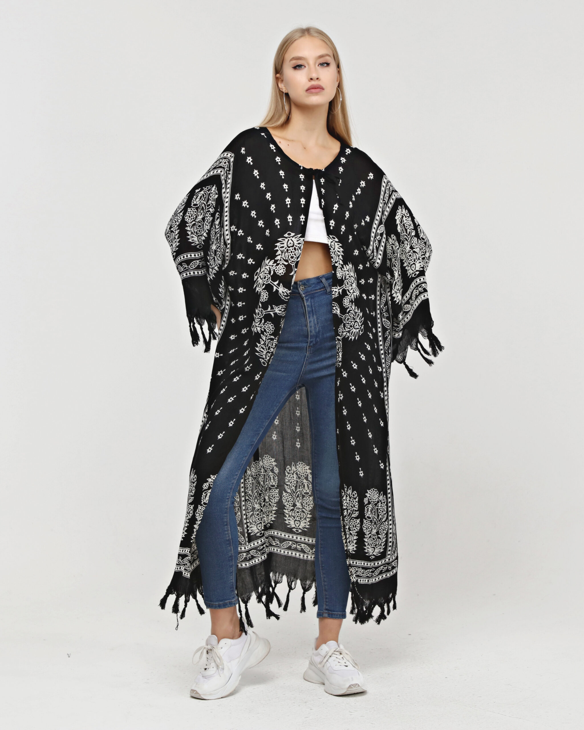 Kimono/Kaftan(Desen-55) Taş Baskı Pamuk - Görsel 7