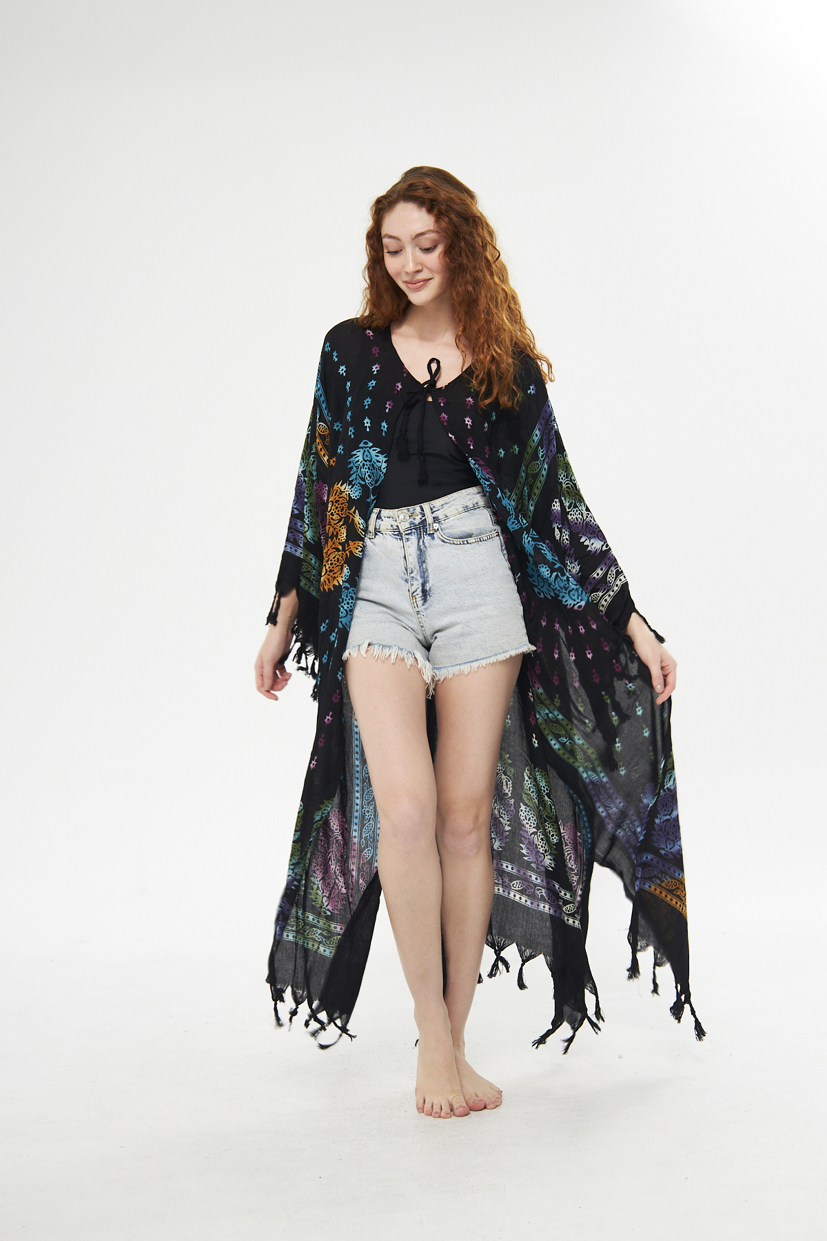 Kimono/Kaftan(Desen-66) Taş Baskı Pamuk - Görsel 5