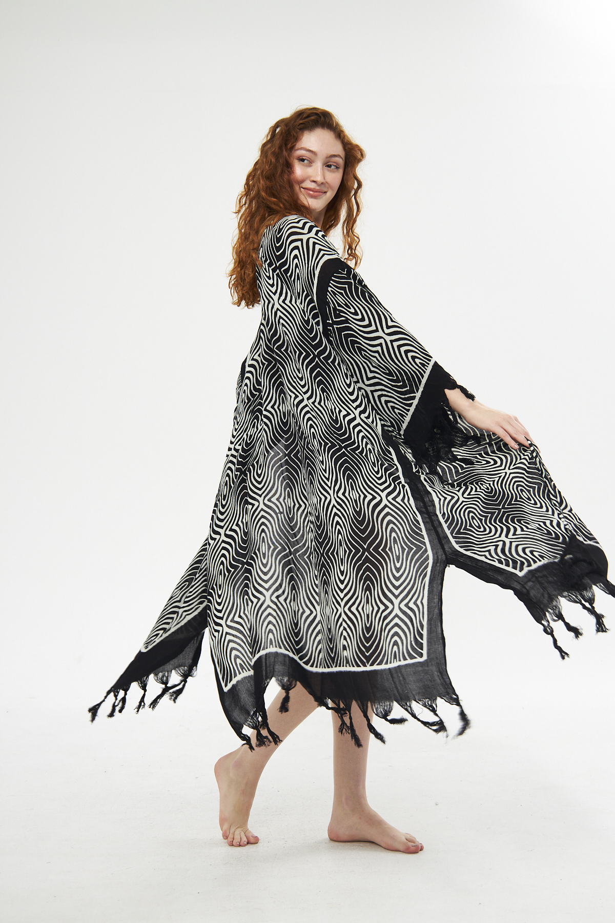 Kimono/Kaftan(Desen-44) Taş Baskı Pamuk - Görsel 5