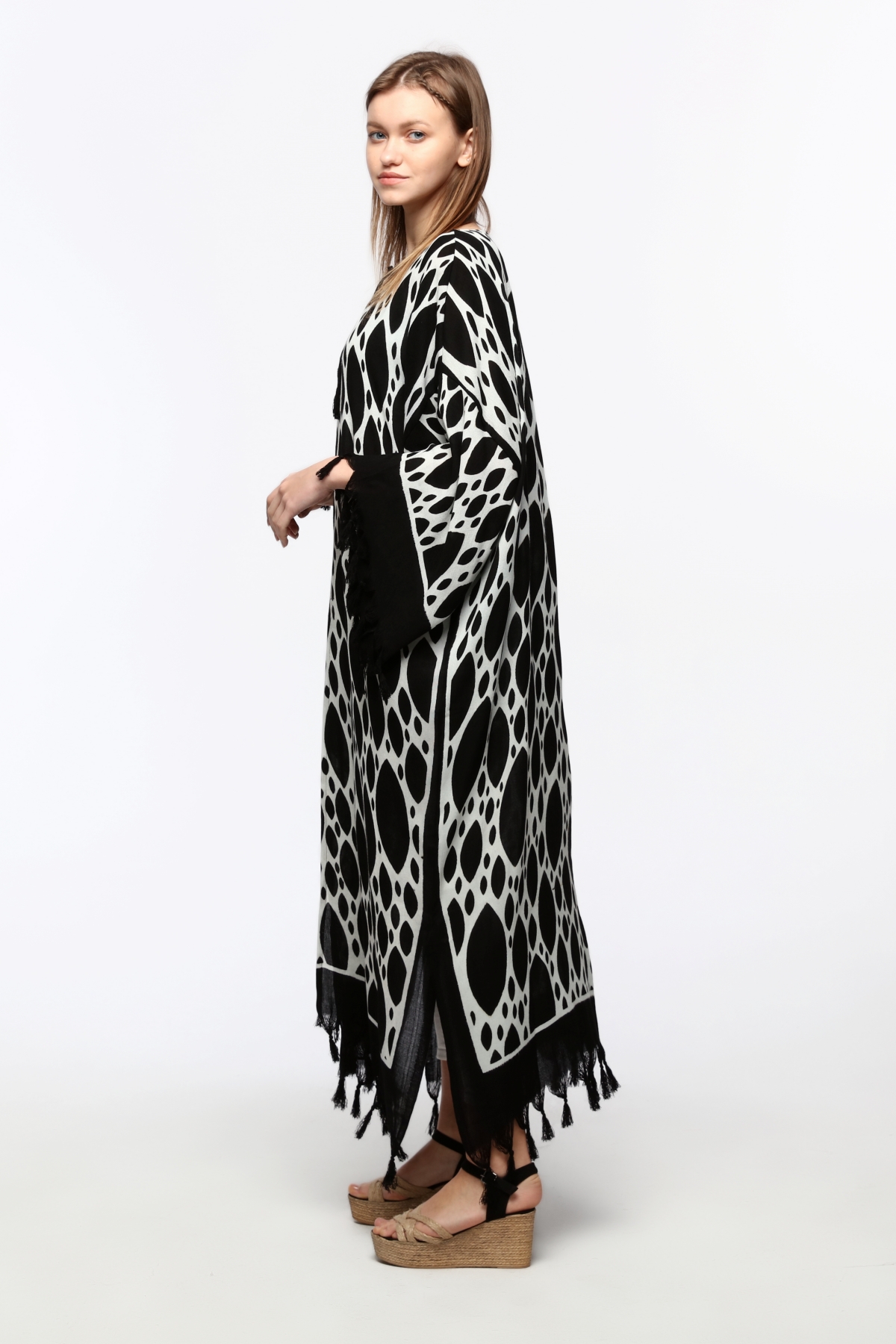 Kimono/Kaftan(Desen-11) Taş Baskı Pamuk - Görsel 7
