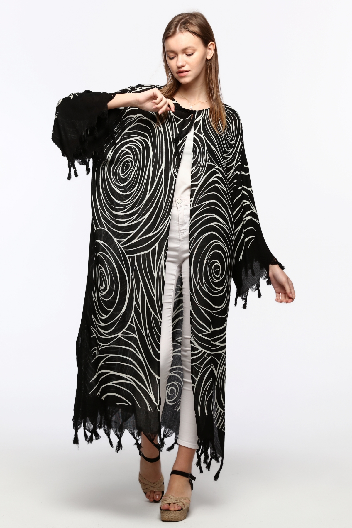Kimono/Kaftan(Desen-68) Taş Baskı Pamuk - Görsel 3