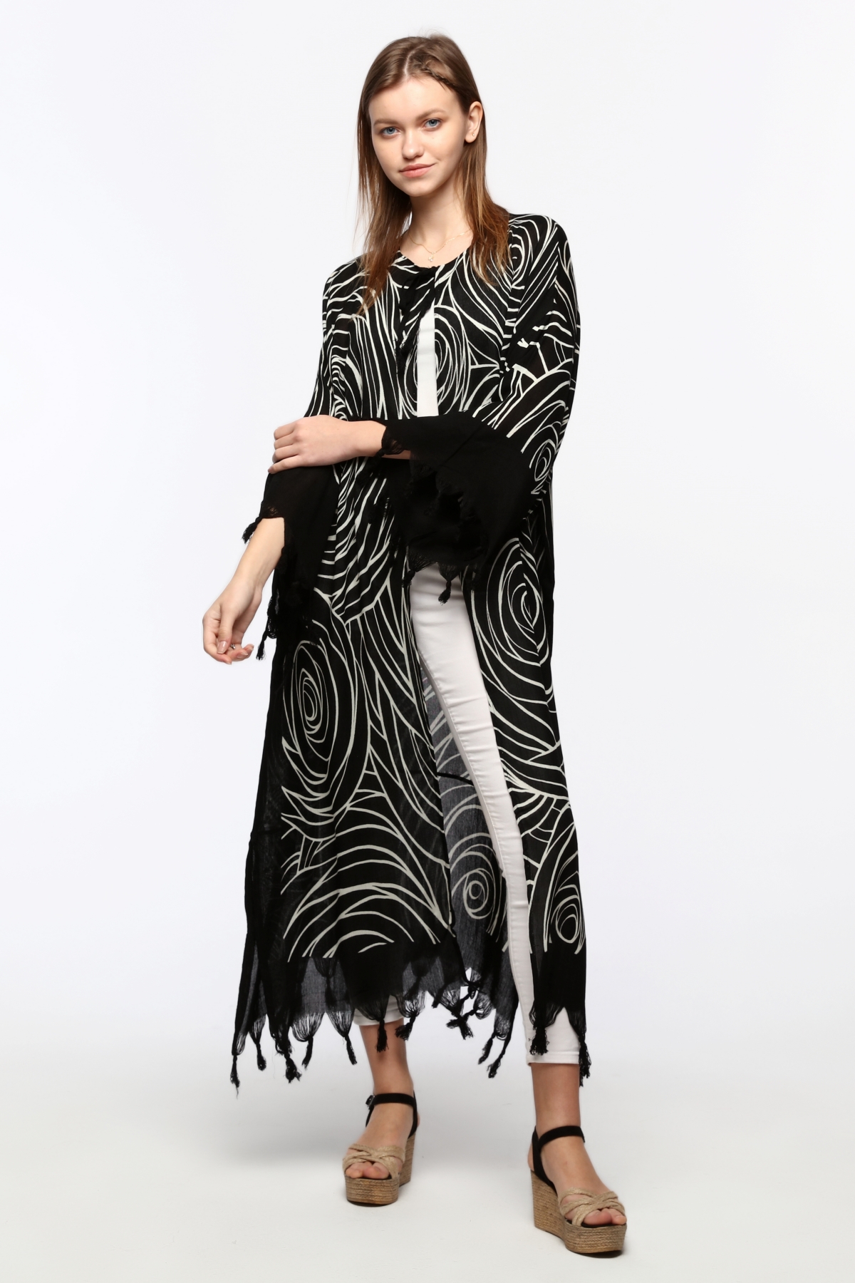 Kimono/Kaftan(Desen-68) Taş Baskı Pamuk - Görsel 4