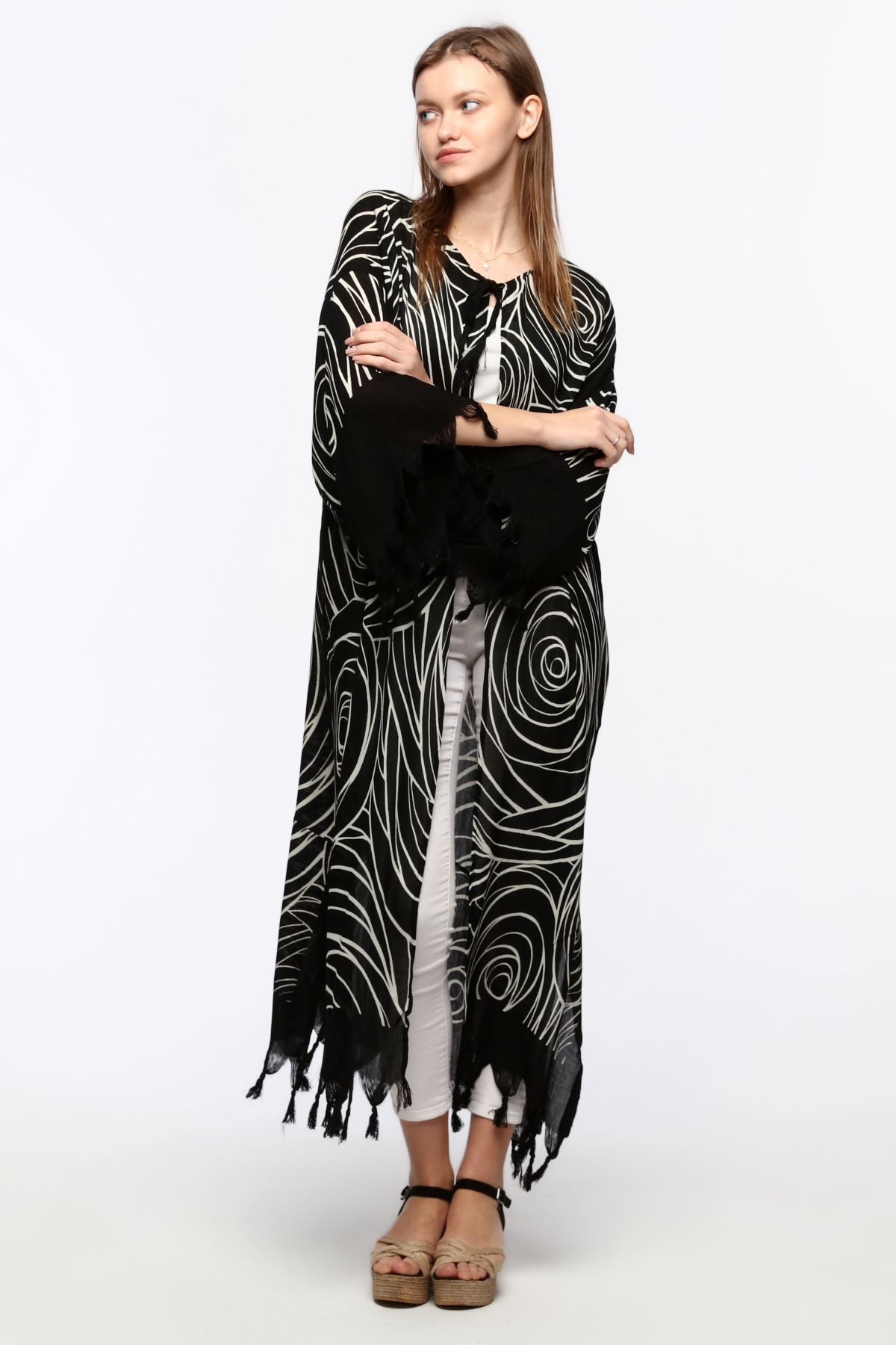 Kimono/Kaftan(Desen-68) Taş Baskı Pamuk - Görsel 5