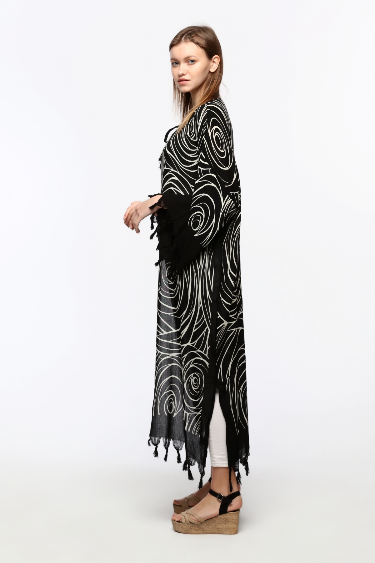Kimono/Kaftan(Desen-68) Taş Baskı Pamuk - Görsel 7