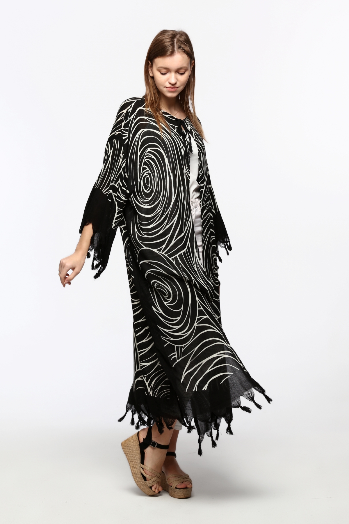 Kimono/Kaftan(Desen-68) Taş Baskı Pamuk - Görsel 8