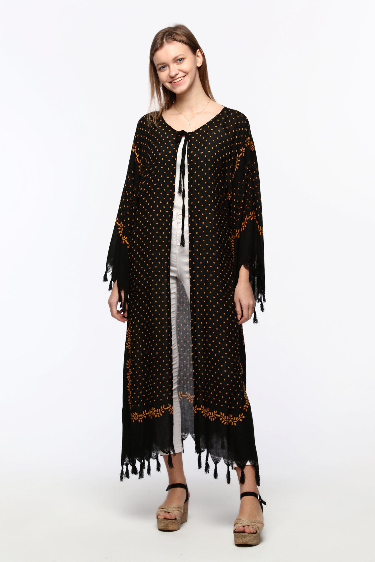 Kimono/Kaftan(Desen-78) Taş Baskı Pamuk - Görsel 2