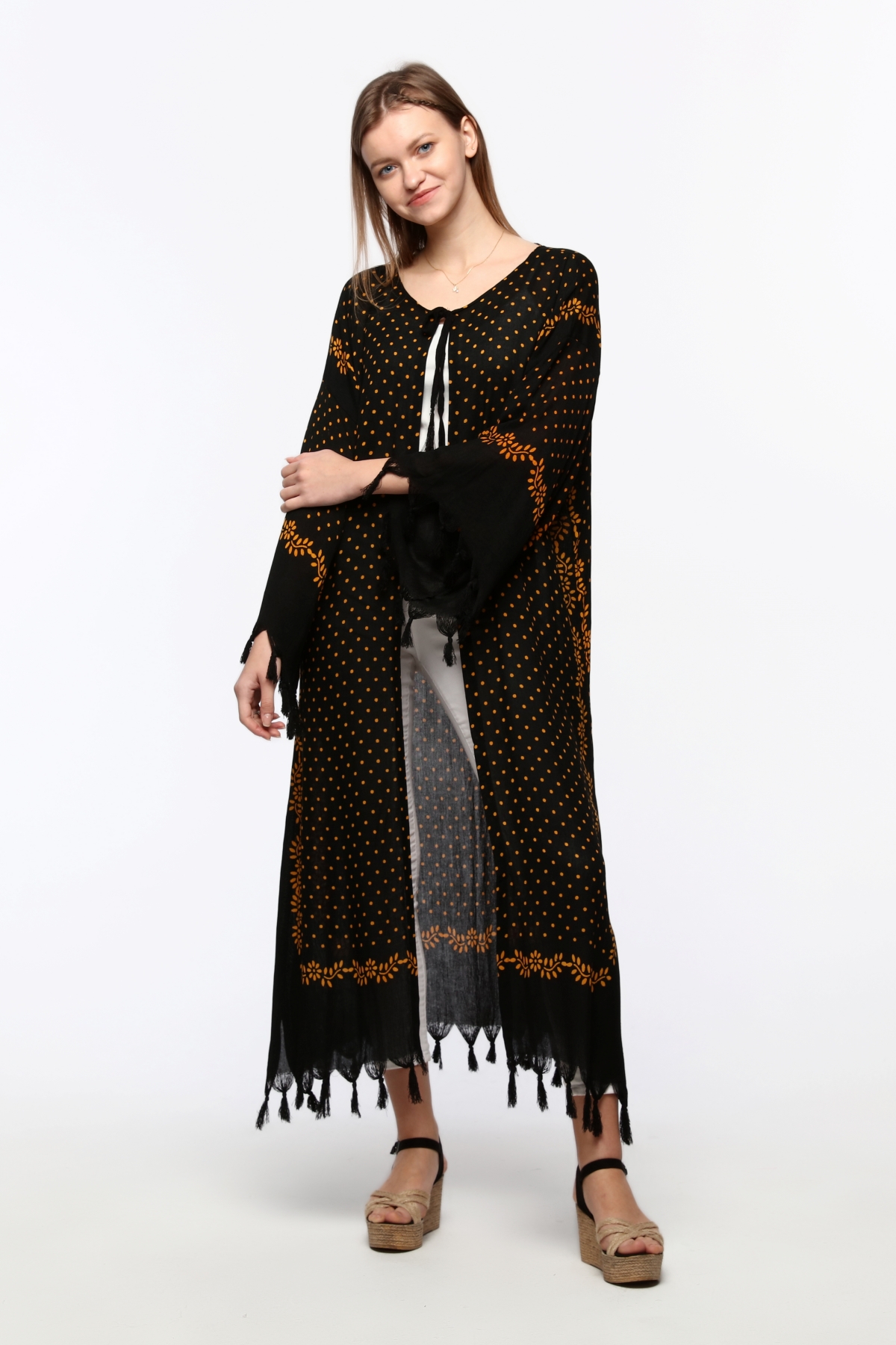 Kimono/Kaftan(Desen-78) Taş Baskı Pamuk