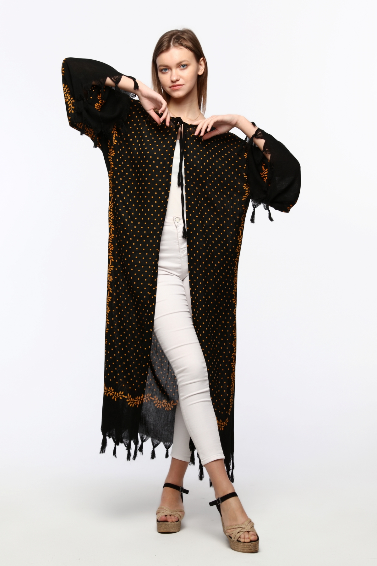 Kimono/Kaftan(Desen-78) Taş Baskı Pamuk - Görsel 10