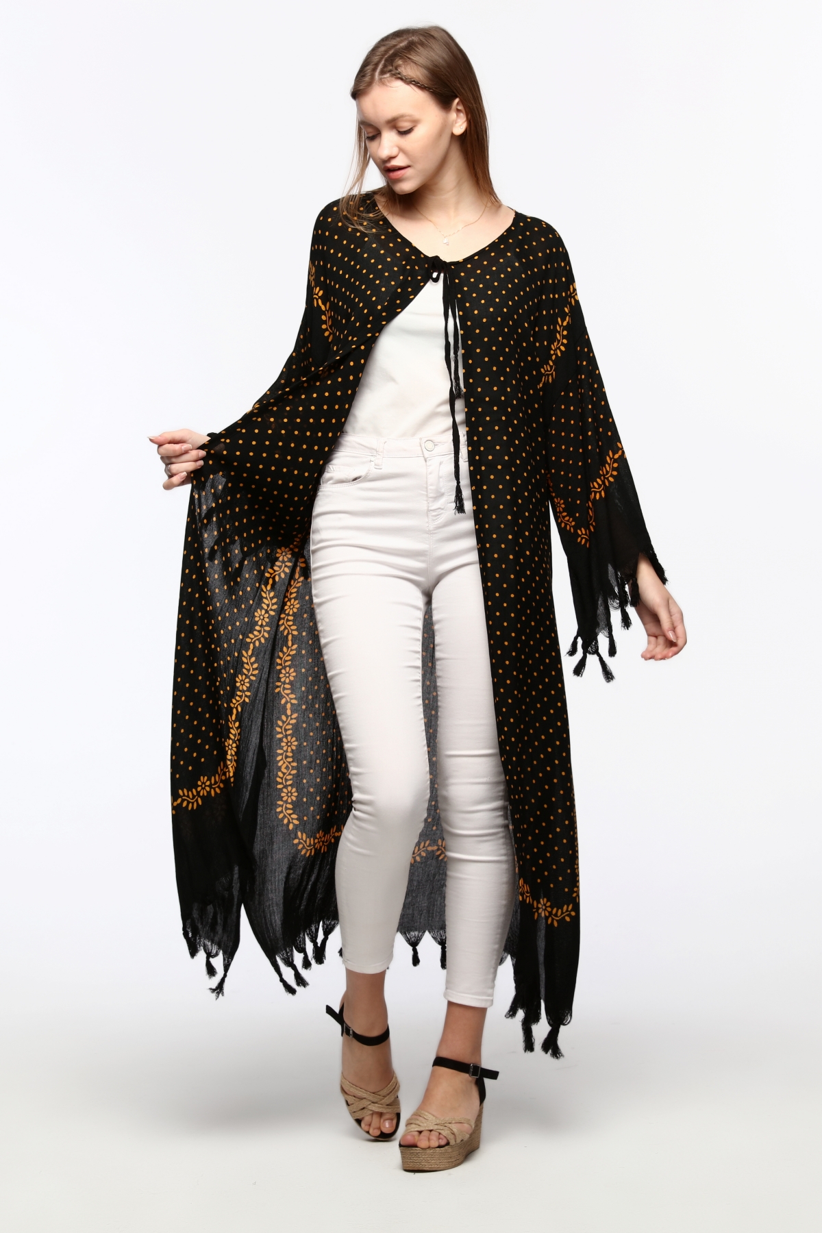 Kimono/Kaftan(Desen-78) Taş Baskı Pamuk - Görsel 9