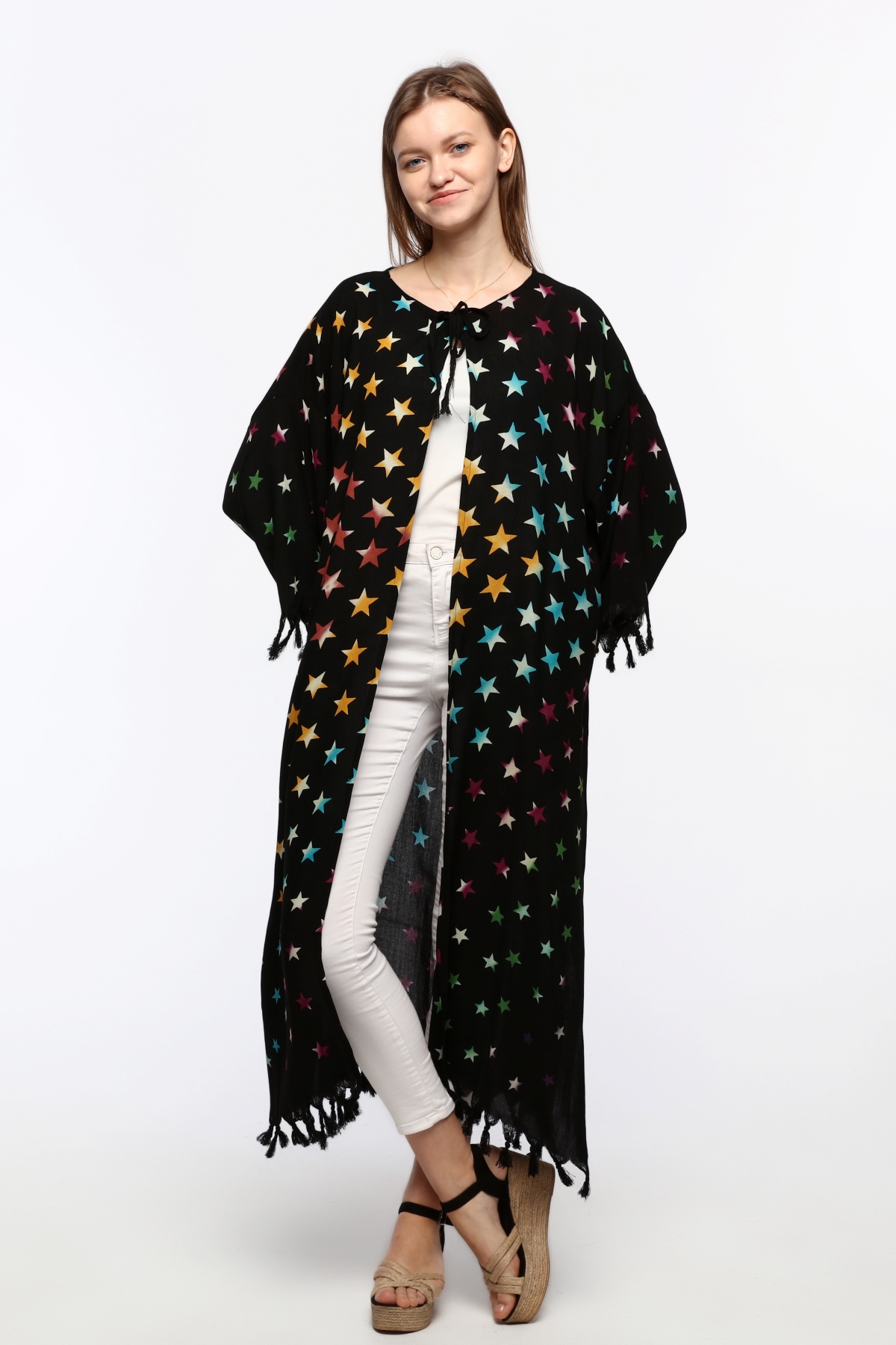 Kimono/Kaftan(Desen-74) Taş Baskı Pamuk - Görsel 3