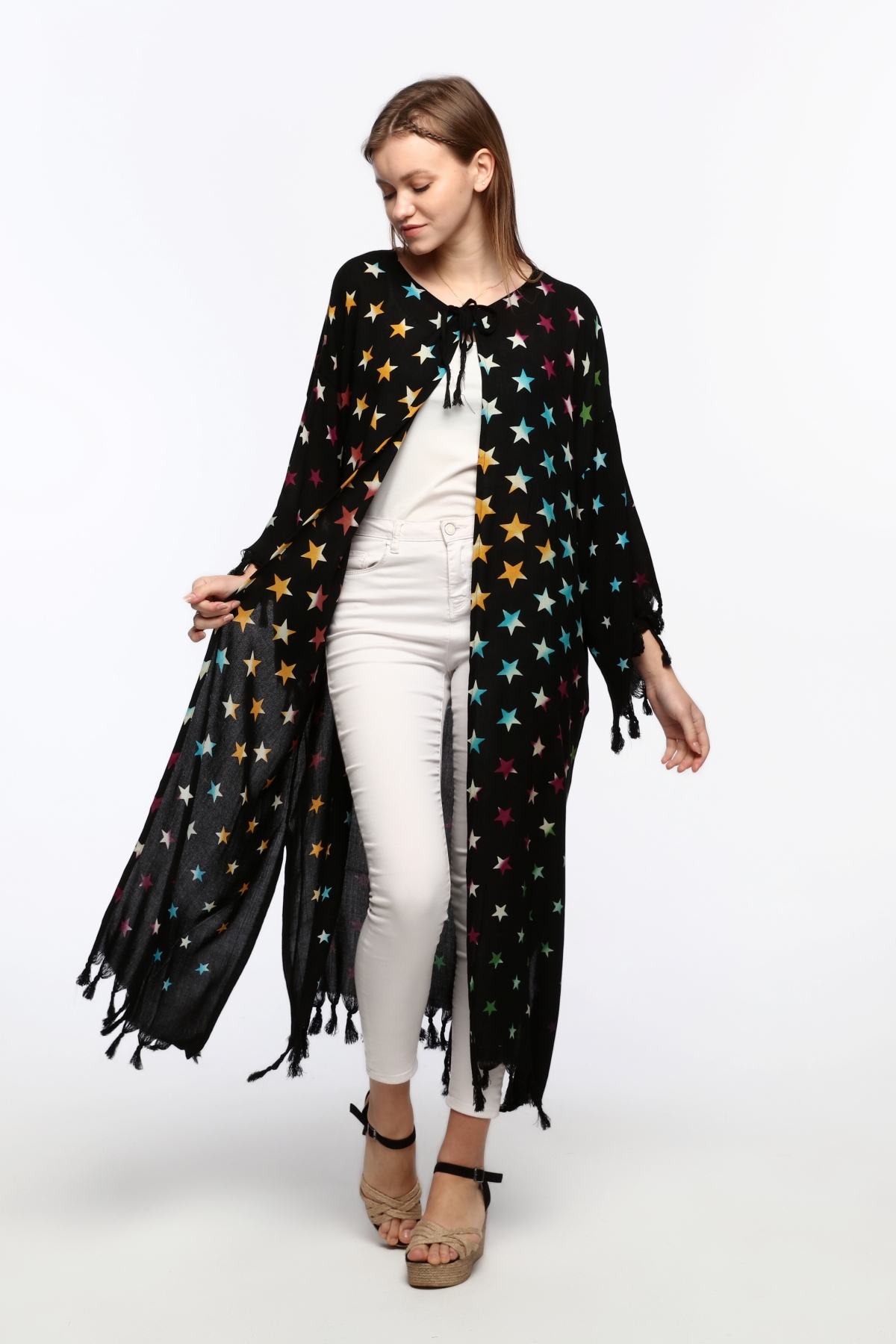 Kimono/Kaftan(Desen-74) Taş Baskı Pamuk - Görsel 5