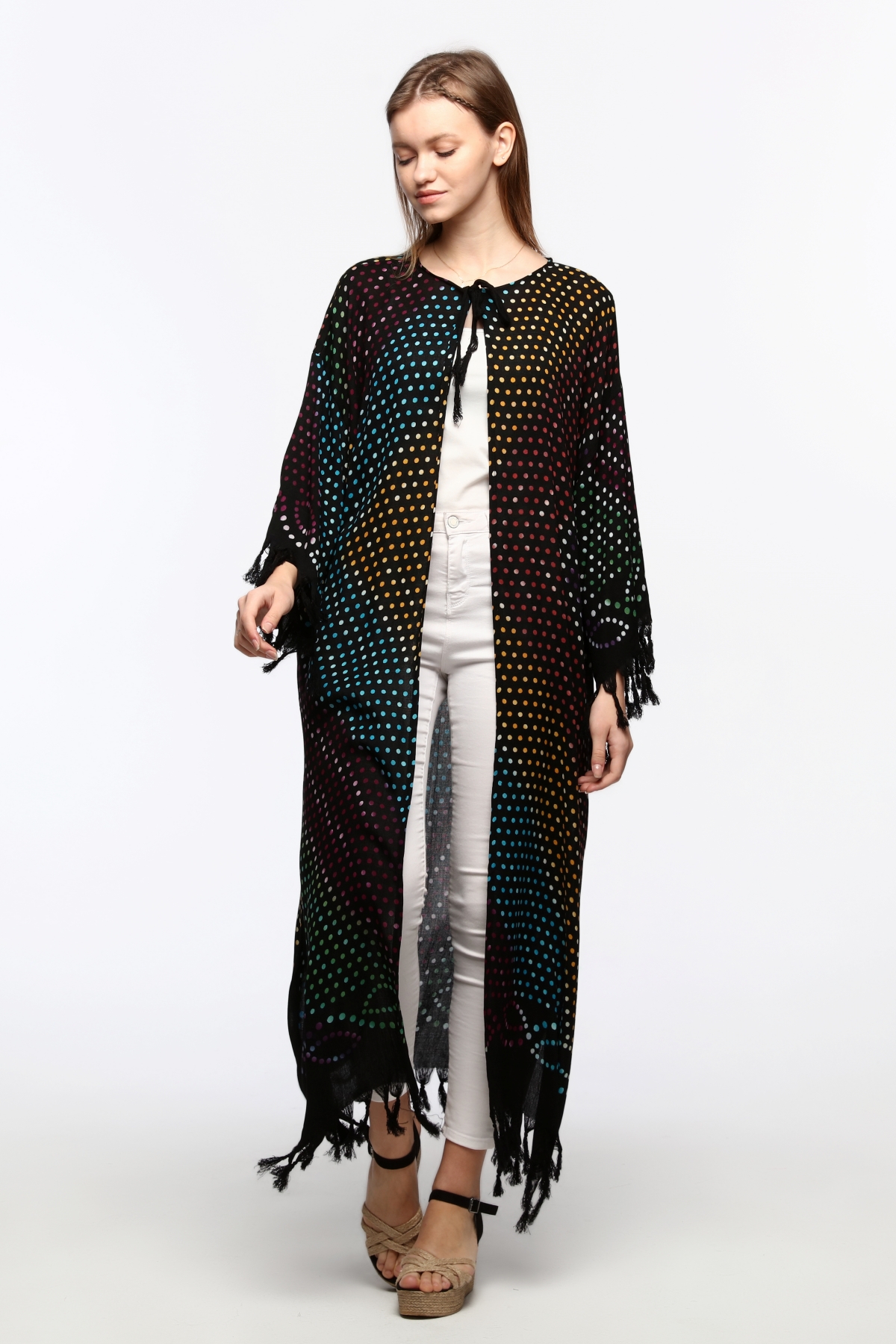Kimono/Kaftan(Desen-70) Taş Baskı Pamuk - Görsel 3