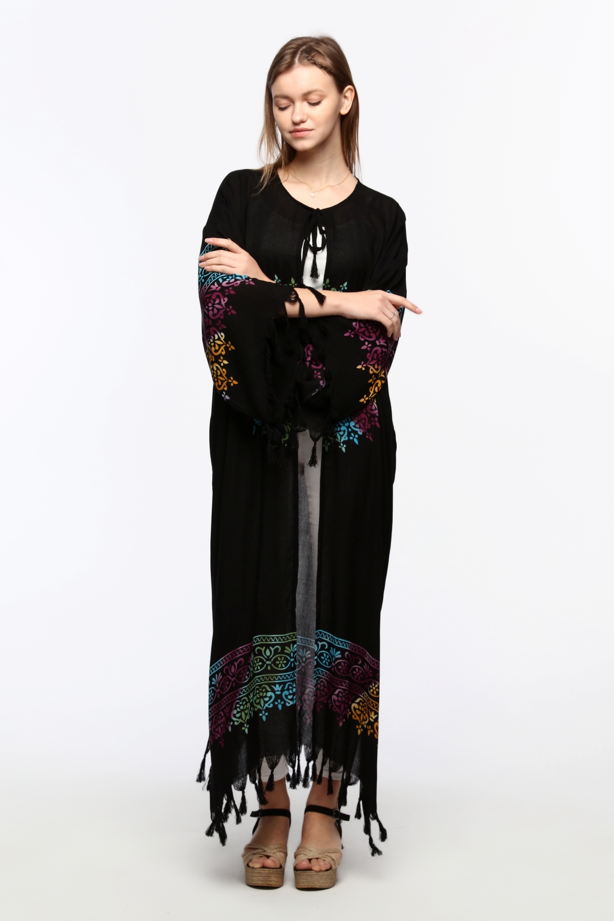 Kimono/Kaftan(Desen-80) Taş Baskı Pamuk - Görsel 4