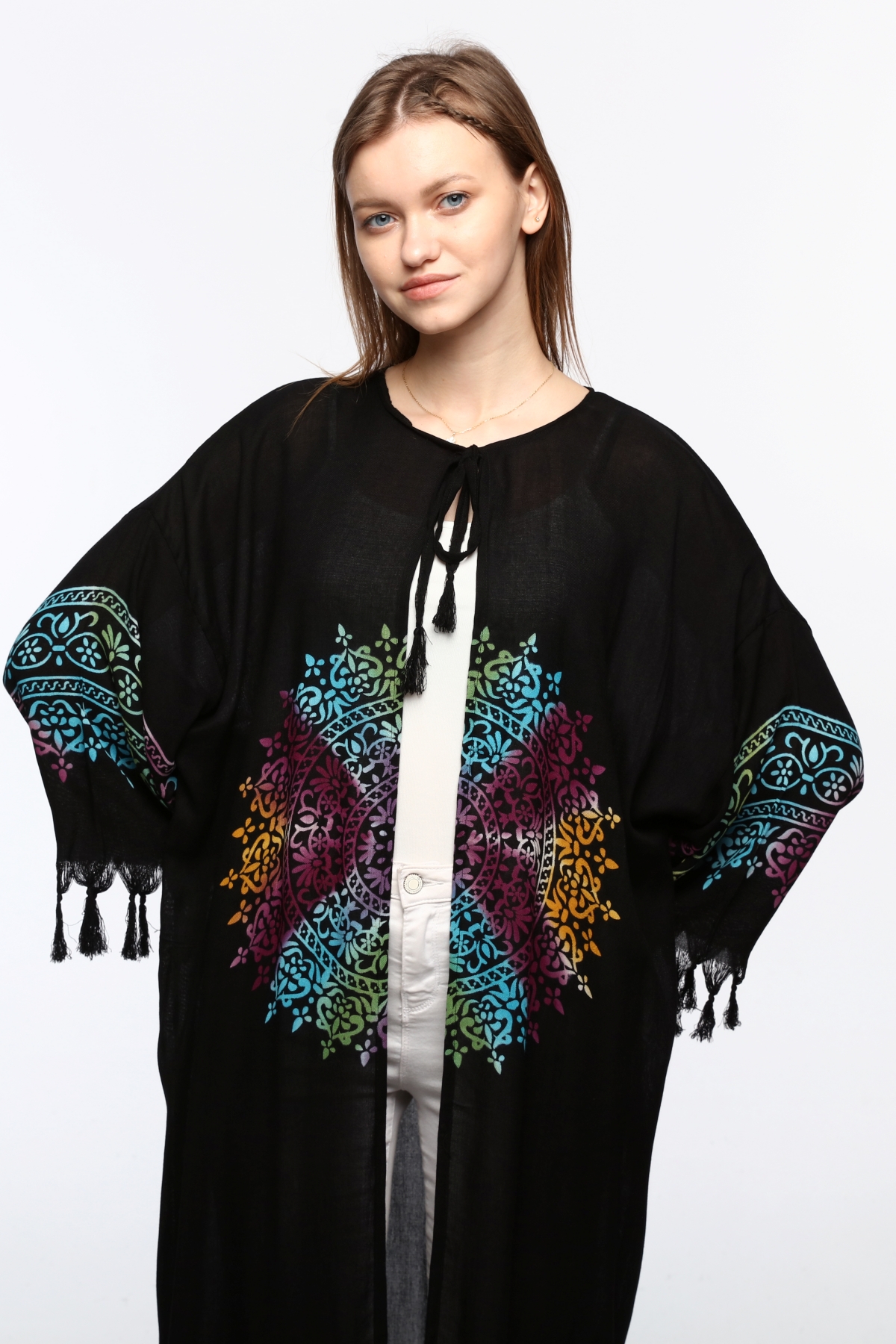 Kimono/Kaftan(Desen-80) Taş Baskı Pamuk - Görsel 9
