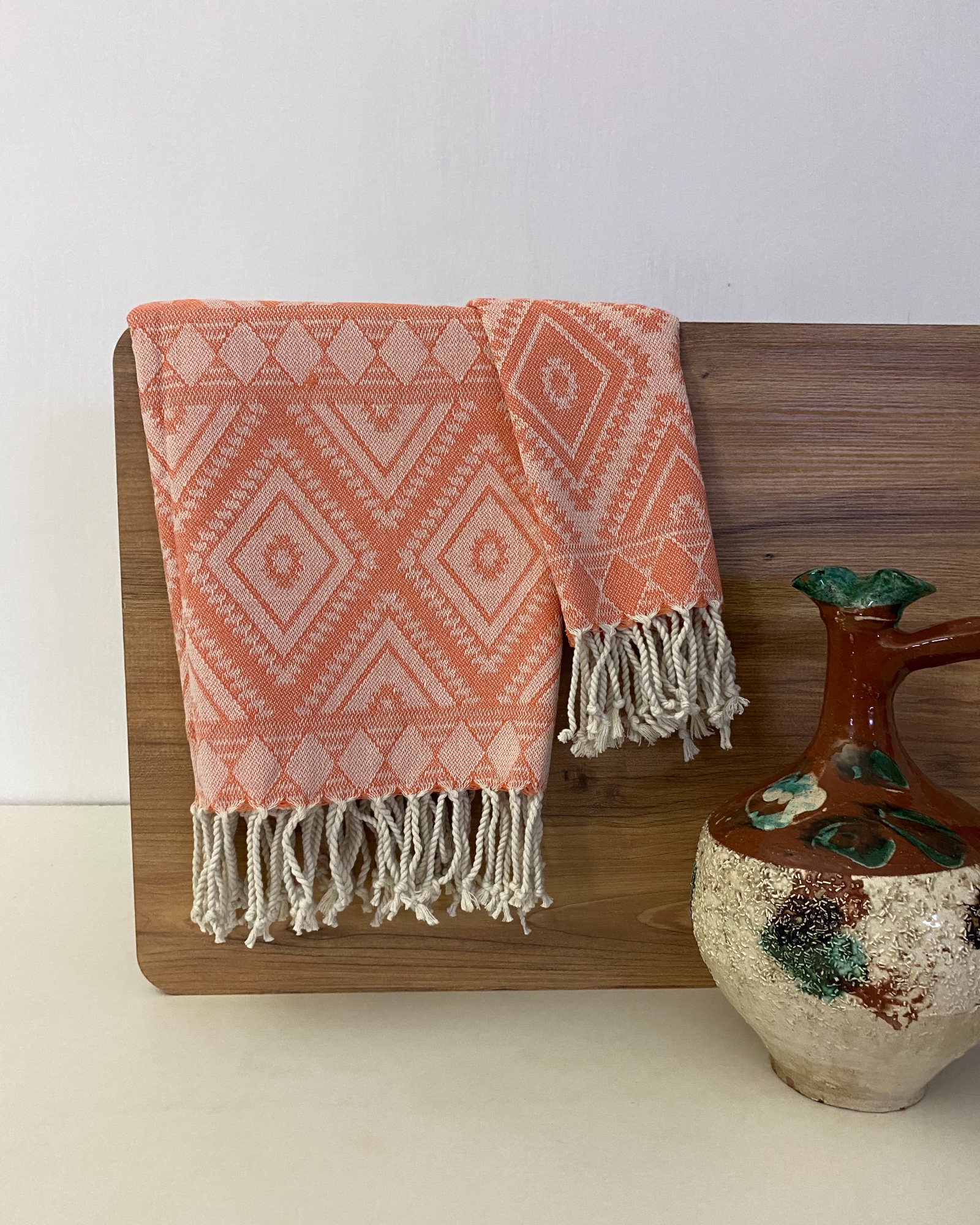 Peştemal-Peşkir 2'li Takım(Turuncu) Kilim Serisi Pamuk - Görsel 5